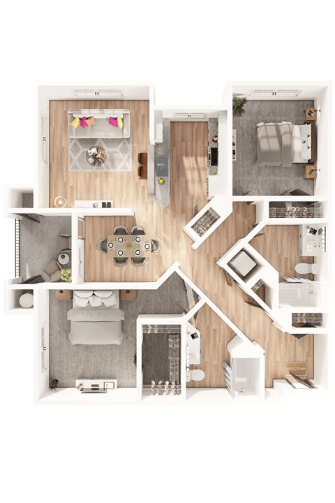 Floor plan for 2 beds, 2 baths, 1240 sqft